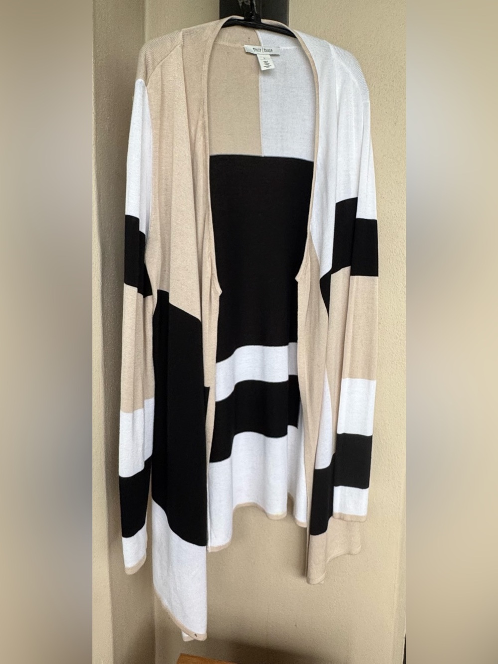 White House Black Market Colorblock Open Front Cardigan Black/White/Beige XL